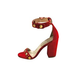 MAJE red suede gold studded sandal sz37.5 $89